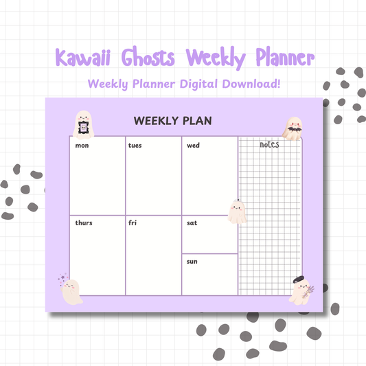 Kawaii Ghosts Weekly Digital Planner | Undated iPad & Printable Weekly Organizer