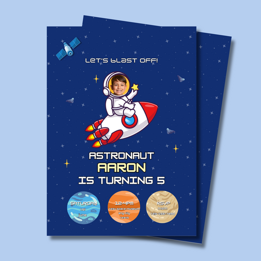 Astronaut Birthday Invitation, Space Party Invite, Editable Galaxy Rocket Template for Kids, Instant Download