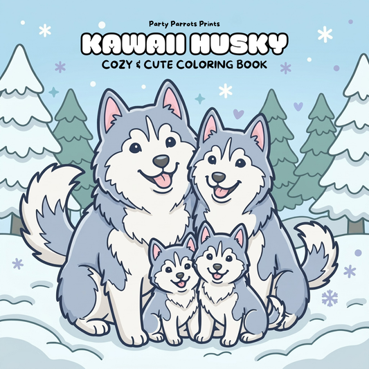 Kawaii Husky: Cozy & Cute Snow Dogs & Puppies Coloring Book
