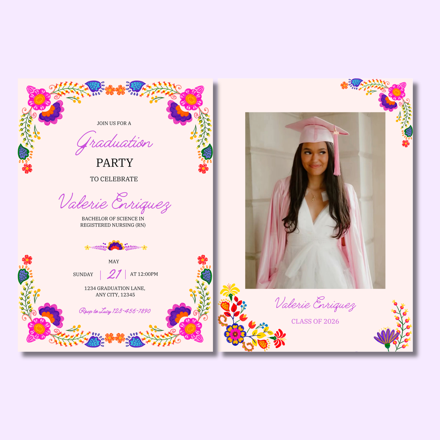 Wildflower Graduation Invite 5x7 Instant Download