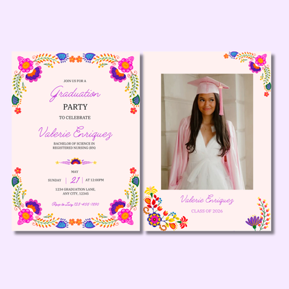 Wildflower Graduation Invite 5x7 Instant Download