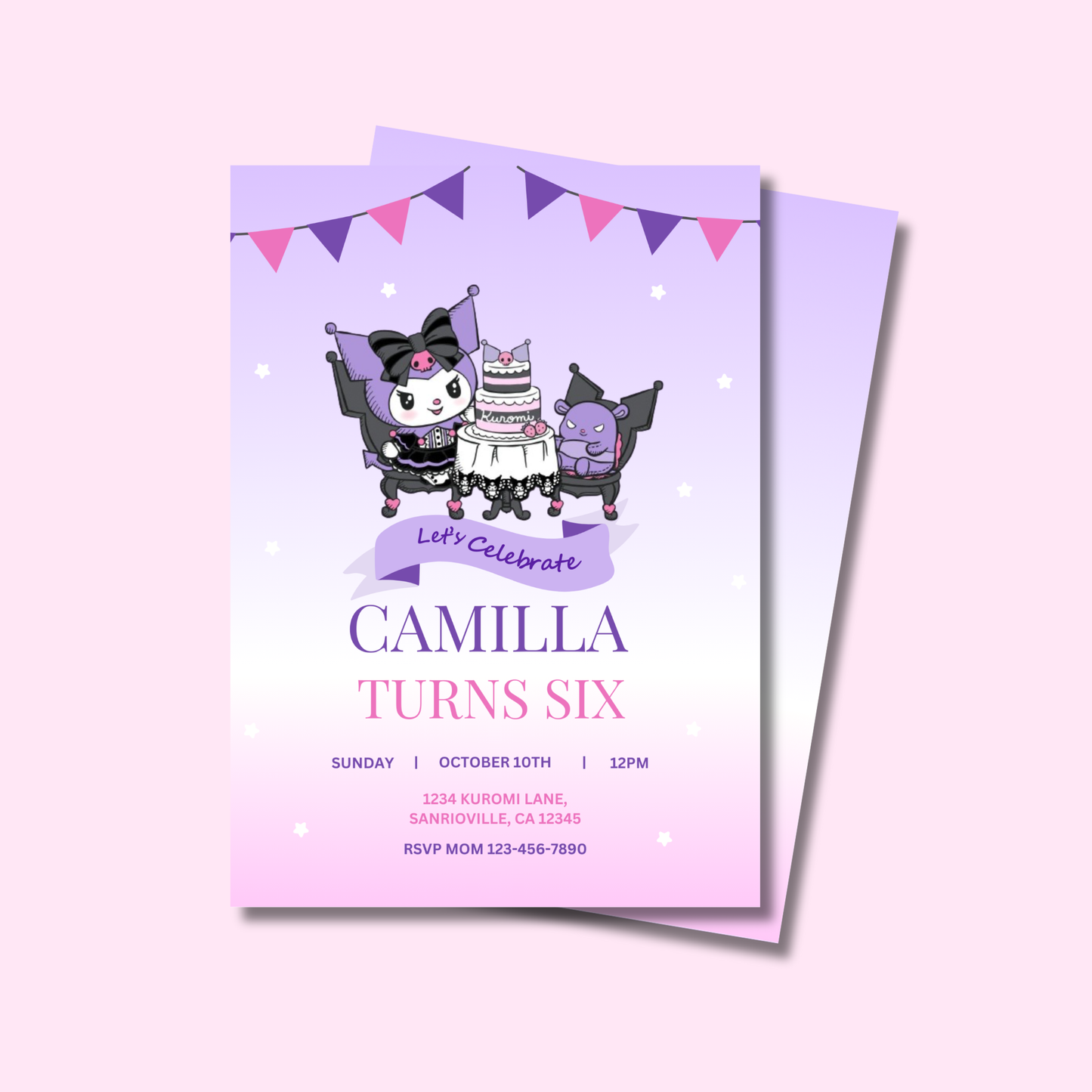 Kuromi Birthday Invite Editable, Printable Sanrio Invitation 5x7 Instant Download