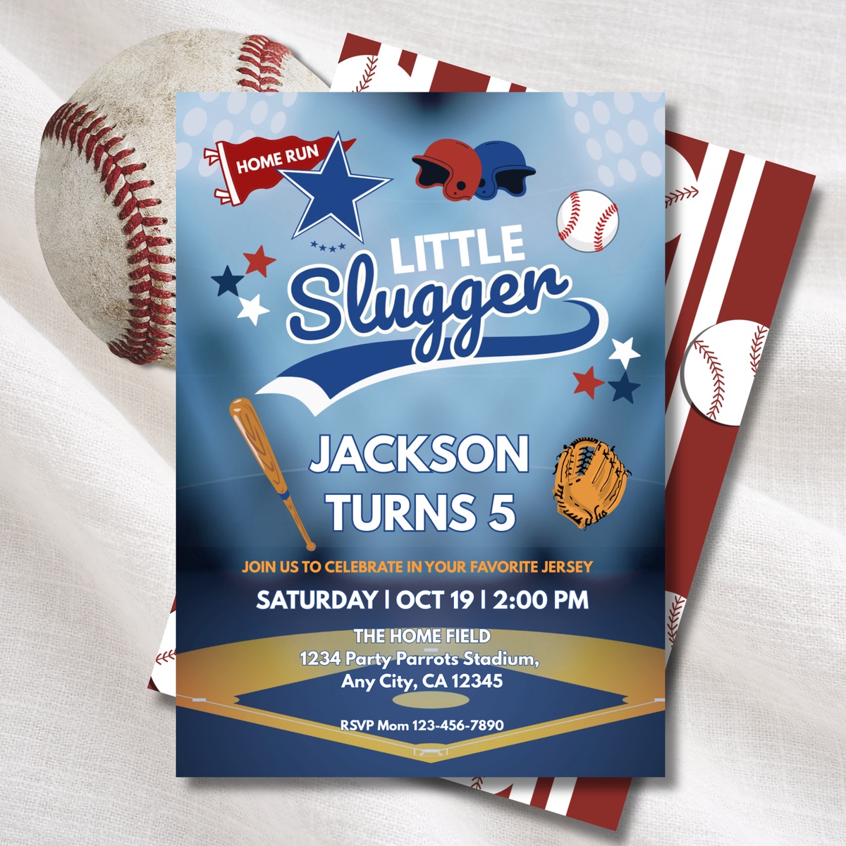 Little Slugger Baseball Birthday Invitation | Editable Canva