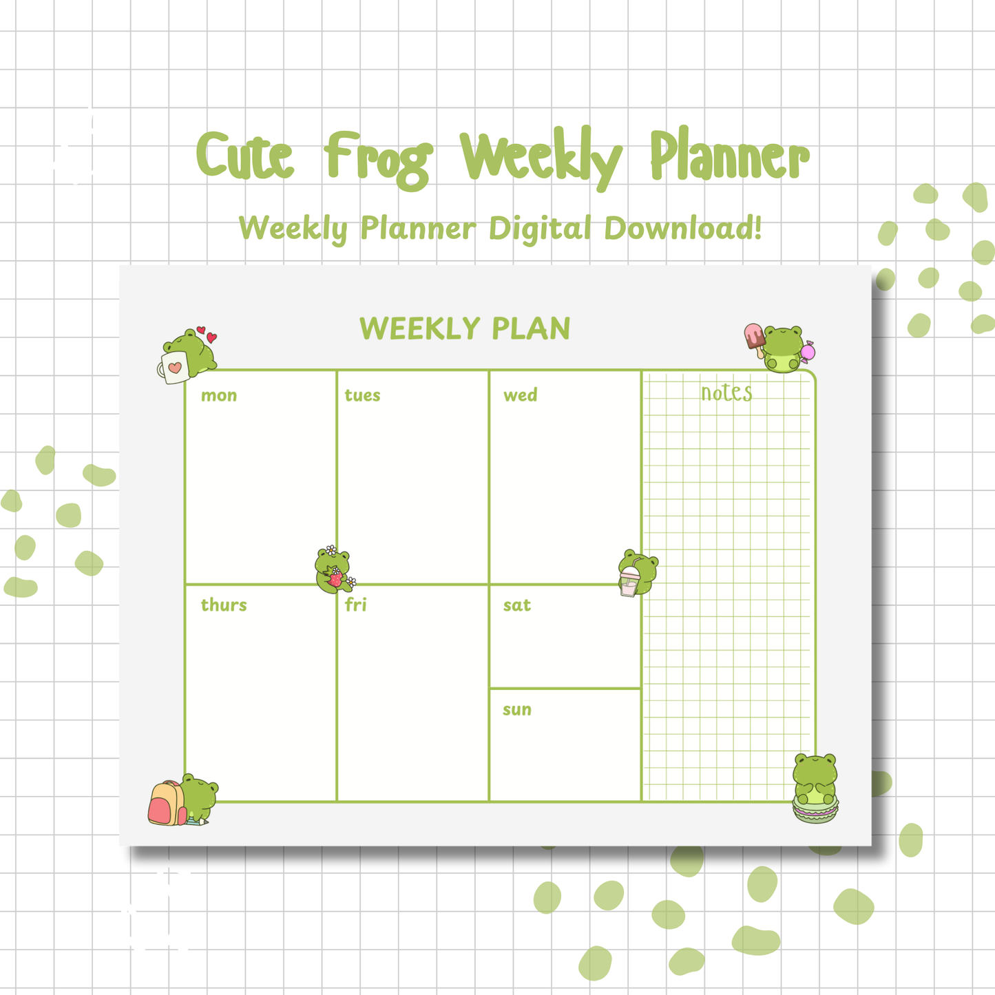 Cute Frog Weekly Planner | Printable | Instant Download