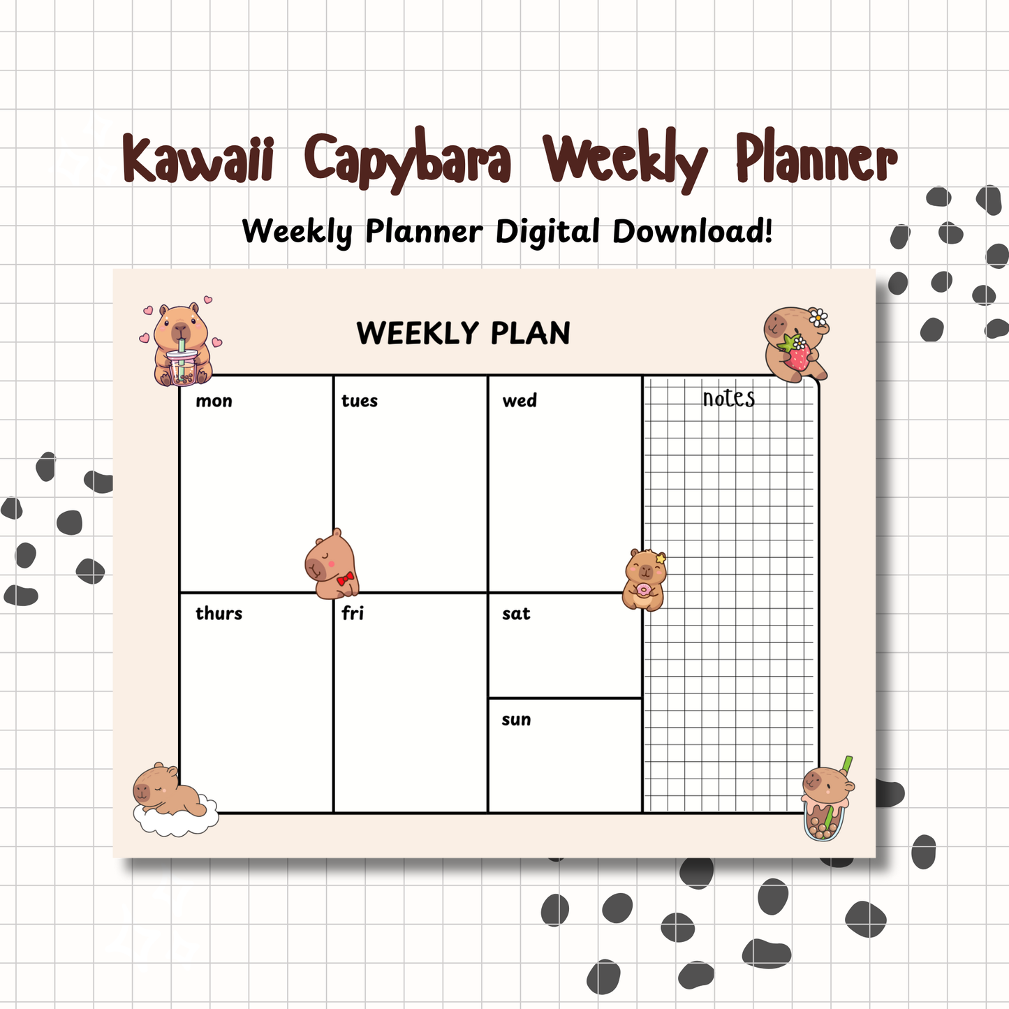 Kawaii Capybara Weekly Planner | Printable | Instant Download