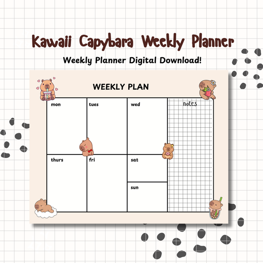 Kawaii Capybara Weekly Planner | Printable | Instant Download