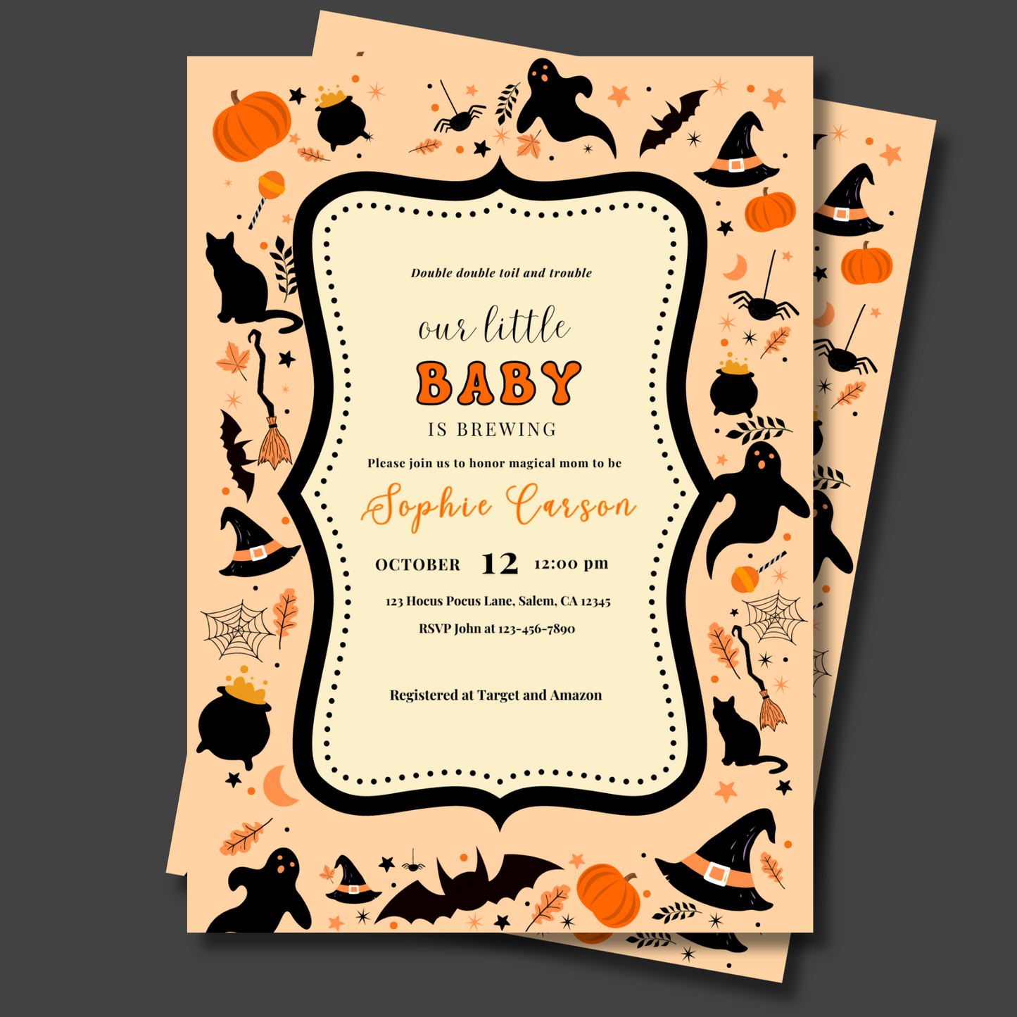 Halloween Baby Shower Invitation, Baby Brewing Party Printable, Editable Template, Instant Download 5x7