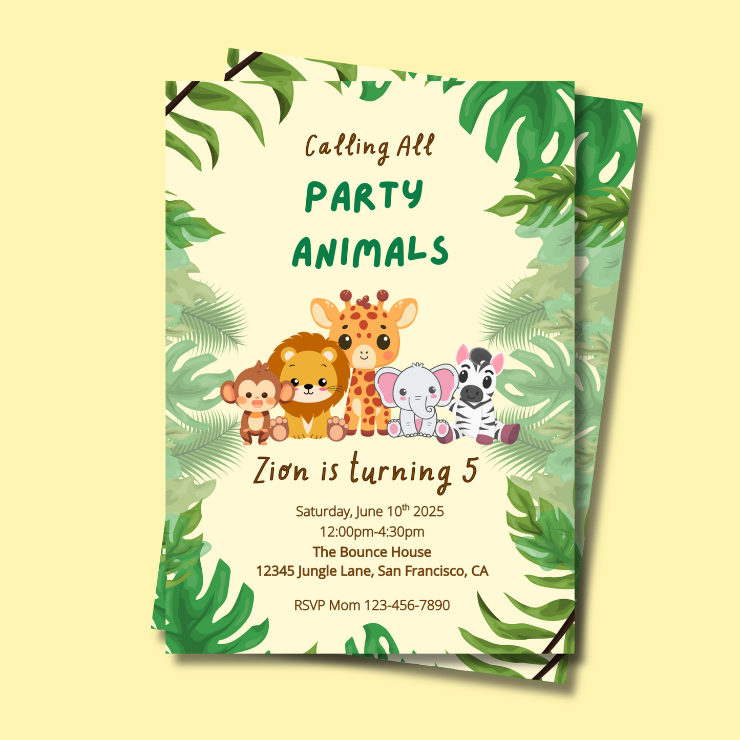 Jungle Animal Birthday Invitation, Editable Safari Party Invite, Wild One Animal Theme Kids Birthday, Party Animals Invite Instant Download
