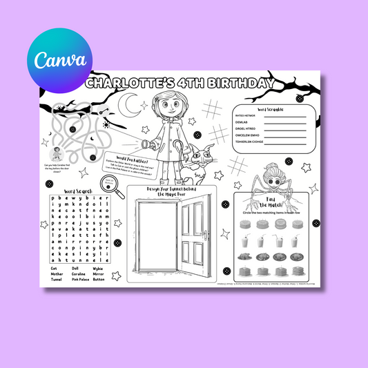 Coraline Editable Activity Placemat Template Black & White