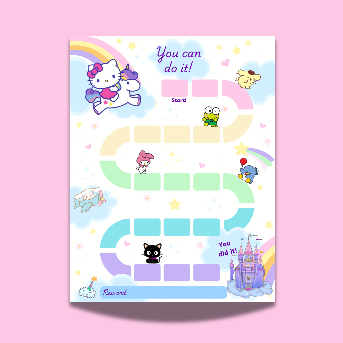 Unicorn Hello Kitty Reward Chart Instant Download