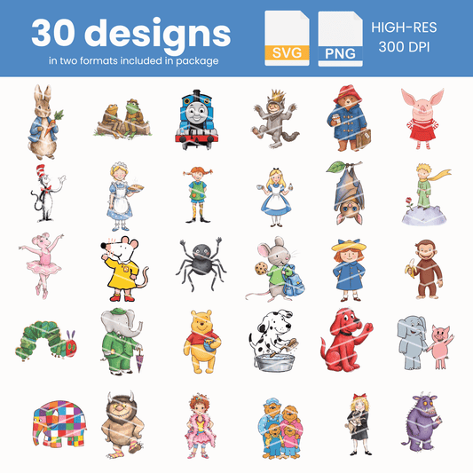 Storybook Friends Clipart Bundle | 30 PNG & SVG Digital Designs for DIY Crafts