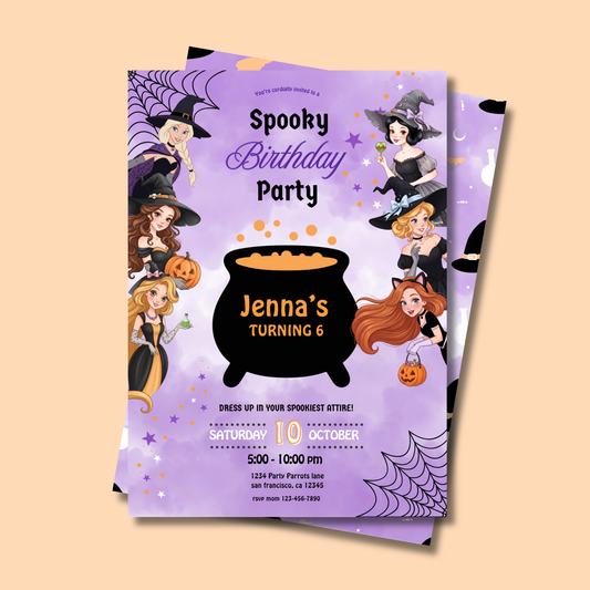 Editable Halloween Princess Birthday Invitation Instant Download
