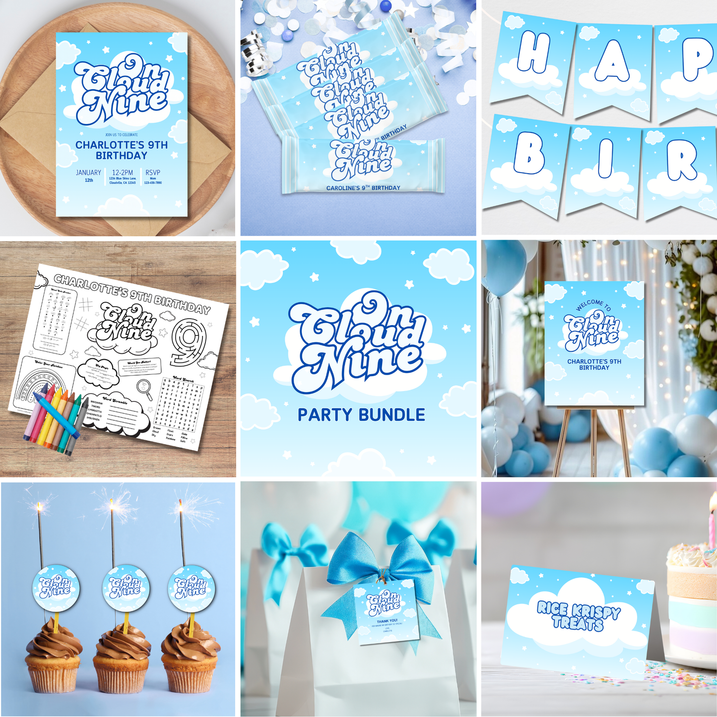 On Cloud 9 Birthday Party Bundle | Instant Download | Print at Home