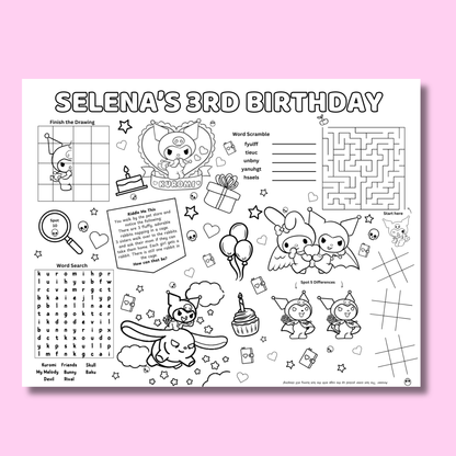 Kuromi Activity Placemat Printable Black & White