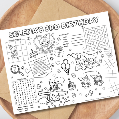 Kuromi Activity Placemat Printable Black & White