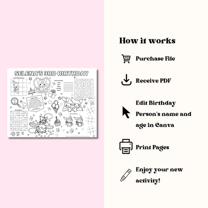 Kuromi Activity Placemat Printable Black & White