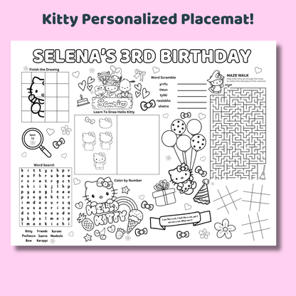 Hello Kitty Activity Placemat Printable Black & White