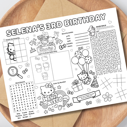 Hello Kitty Activity Placemat Printable Black & White