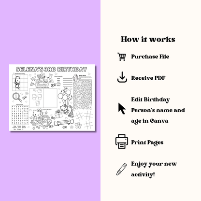 Hello Kitty Activity Placemat Printable Black & White