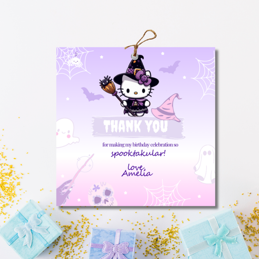 Halloween Hello Kitty Thank You Tags: Spooky Kawaii Favor Tags 3x3 (Instant Download)