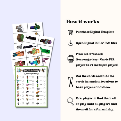 Minecraft Scavenger Hunt Game, Minecraft Friends Birthday Party Parody Printable