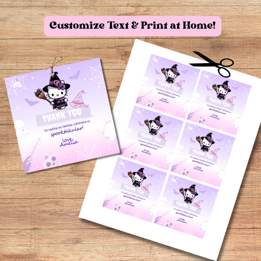 Halloween Hello Kitty Thank You Tags: Spooky Kawaii Favor Tags 3x3 (Instant Download)