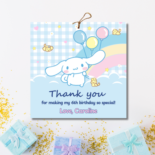 Cinnamoroll Thank You Tags: Sanrio Birthday Favor Tags 3x3 (Instant Download)