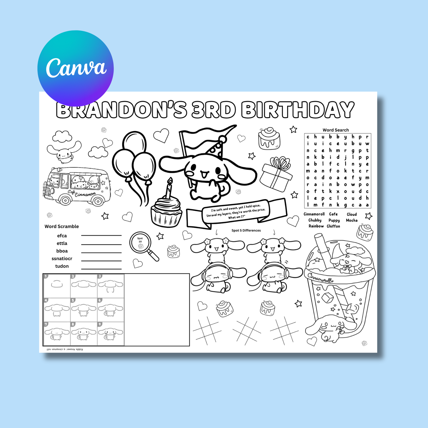 Cinnamoroll Activity Placemat Printable