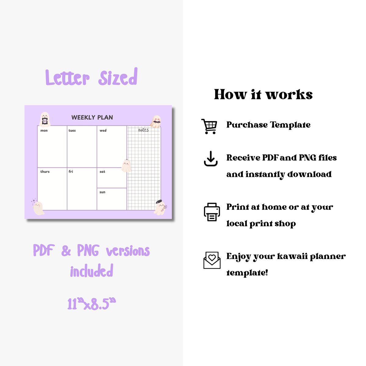 Kawaii Ghosts Weekly Digital Planner | Undated iPad & Printable Weekly Organizer