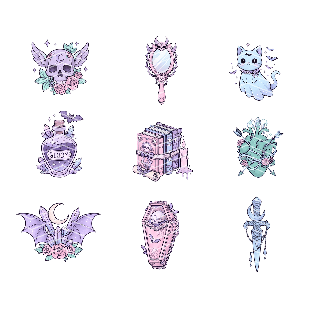 Pastel Goth Clipart Bundle | 9 Kawaii Halloween PNG & SVG Digital Files