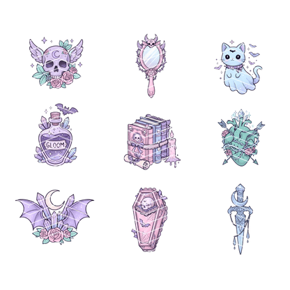 Pastel Goth Clipart Bundle | 9 Kawaii Halloween PNG & SVG Digital Files