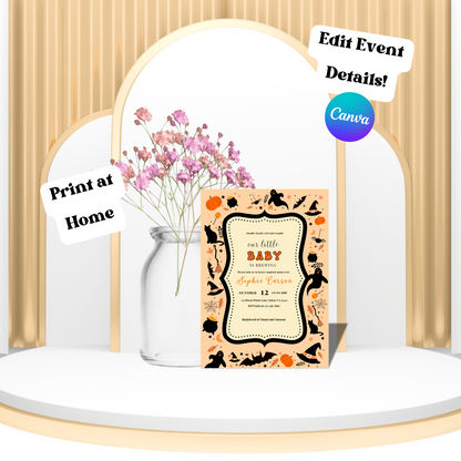 Halloween Baby Shower Invitation, Baby Brewing Party Printable, Editable Template, Instant Download 5x7