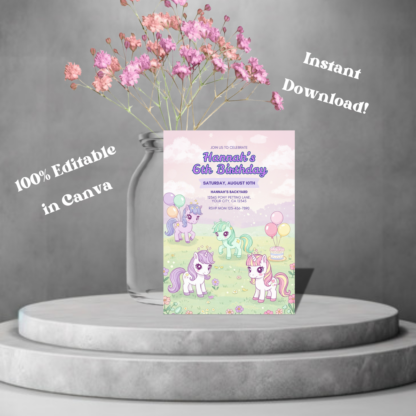 Horse Editable Birthday Invitation, Beautiful Horse Invitation, Cute Gallop on Over Invite, Instant Download 5x7 (Copy)