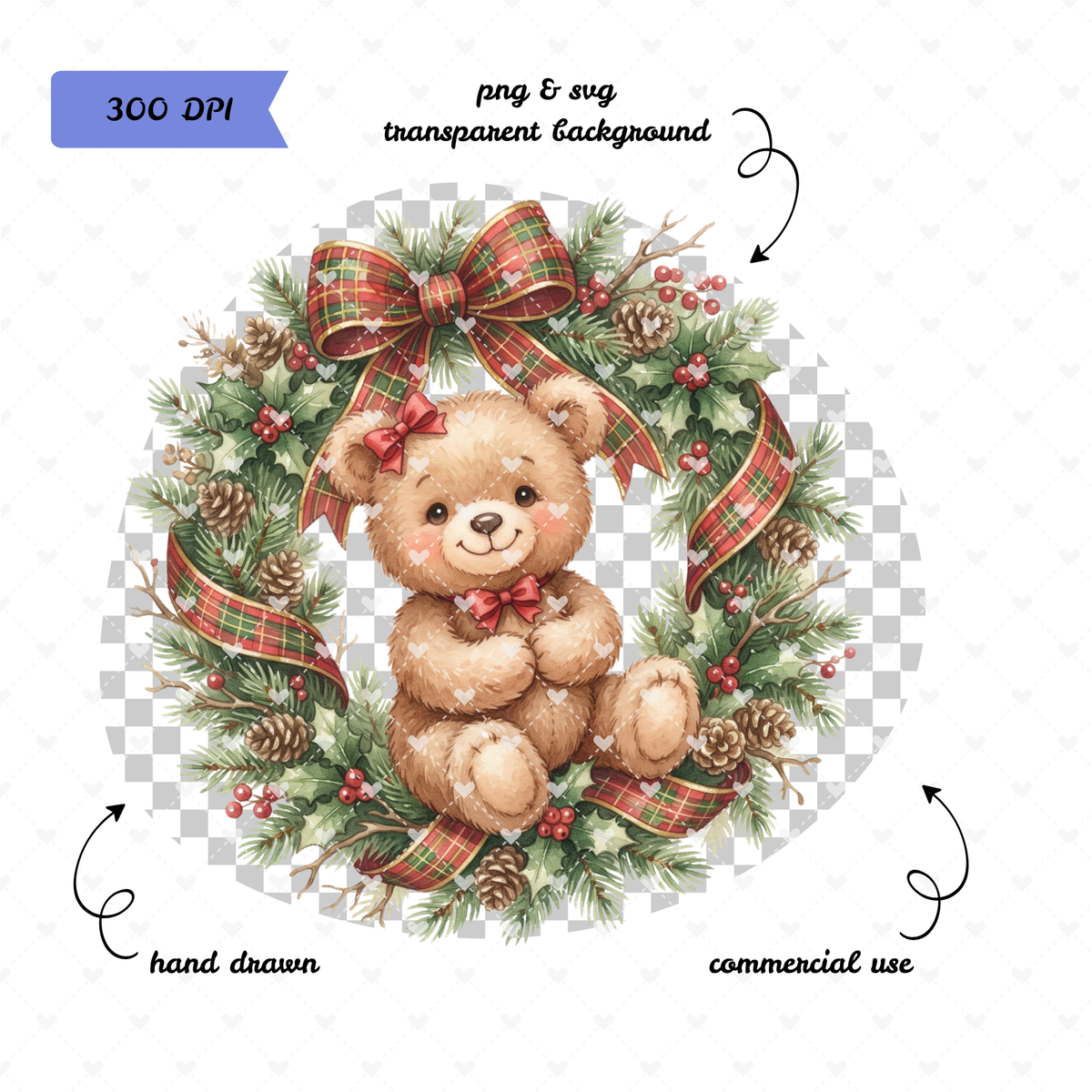 Christmas Cozy Tartan Teddy Bears Clipart Bundle | 55 Christmas PNG & SVG Designs
