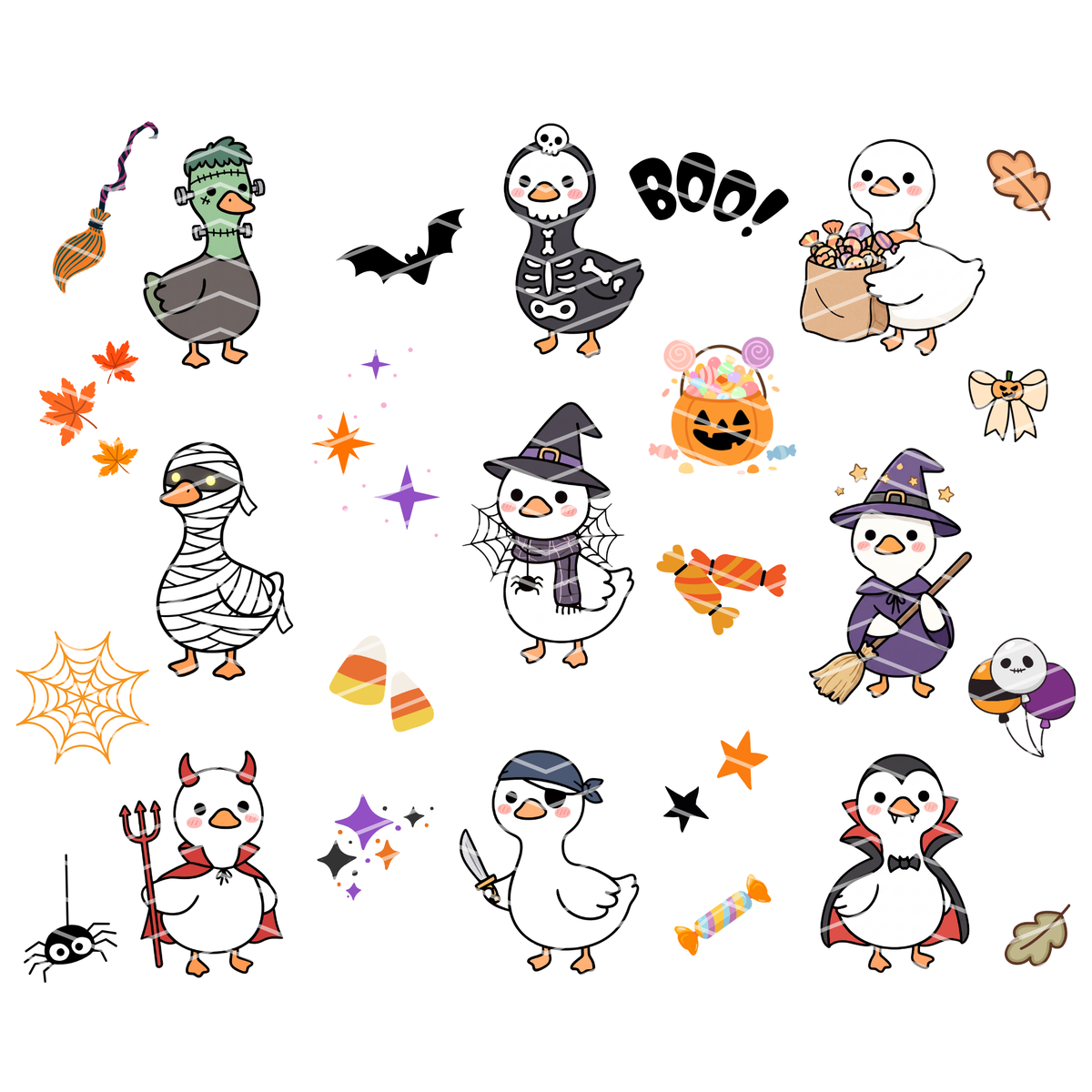 Halloween Geese Clipart Bundle | 26 Cute PNG & SVG Halloween Goose Designs