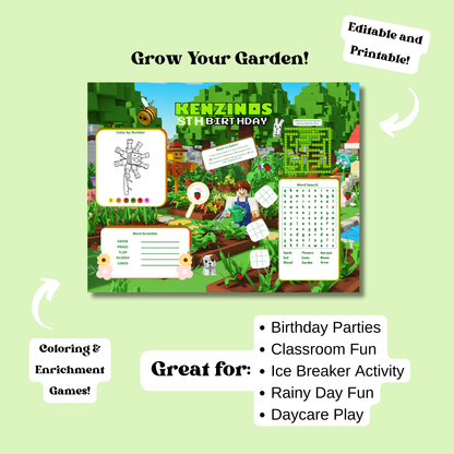 Grow Your Garden Roblox Birthday Activity Placemat In Color