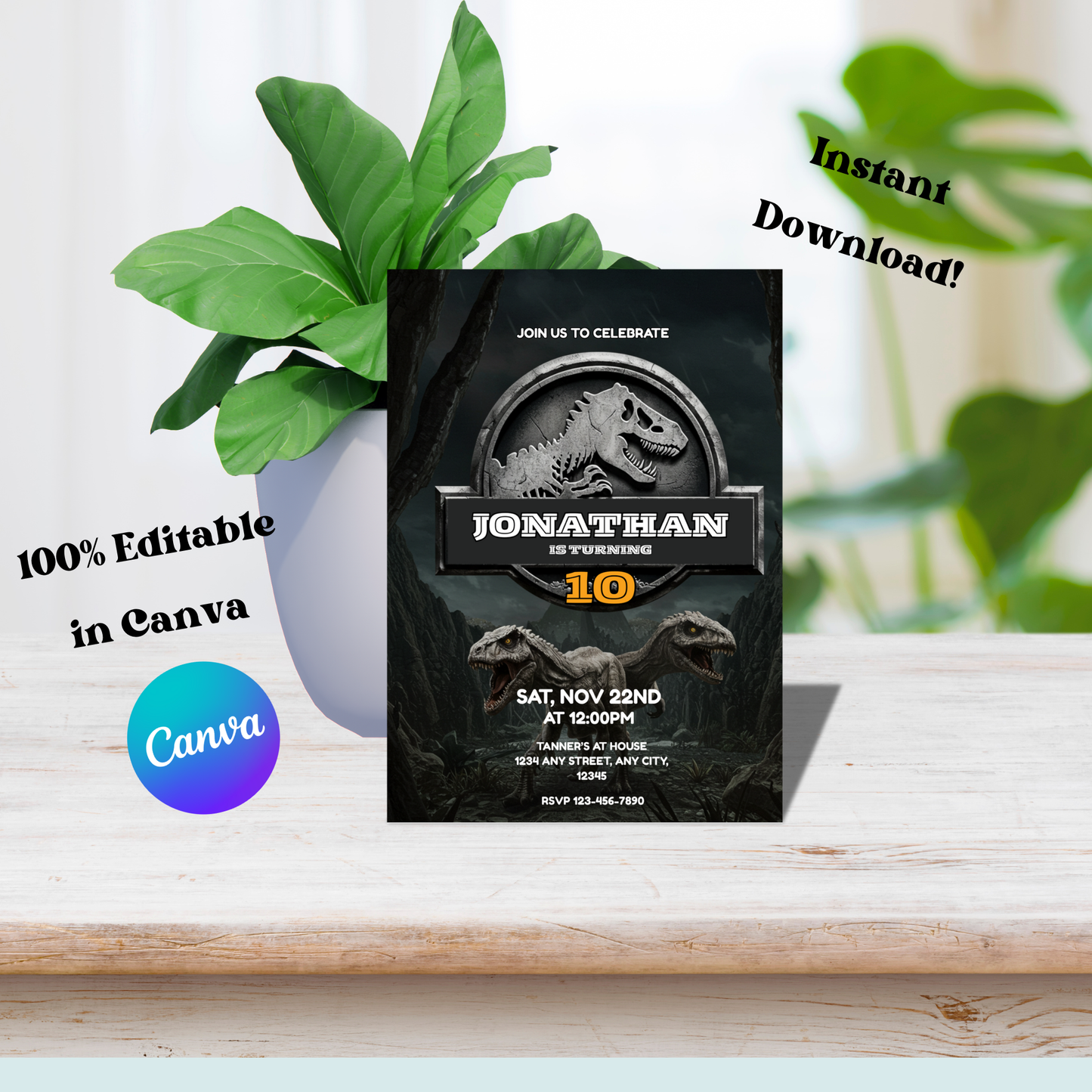Jurassic World Dinosaur: Editable 5x7 Birthday Invite (Digital Download)