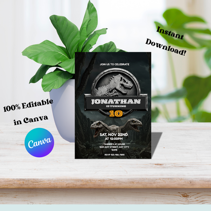 Jurassic World Dinosaur: Editable 5x7 Birthday Invite (Digital Download)
