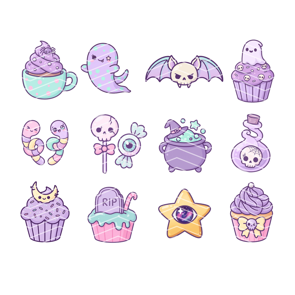 Kawaii Spooky Clipart Bundle | 12 Kawaii Halloween PNG & SVG Digital Files