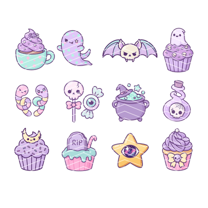 Kawaii Spooky Clipart Bundle | 12 Kawaii Halloween PNG & SVG Digital Files