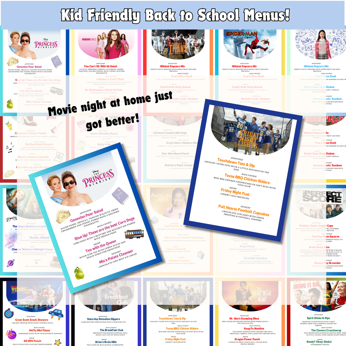 Back to School Movie Night Menus: 30+ Editable Family Dinner Ideas (Printable Canva Template)