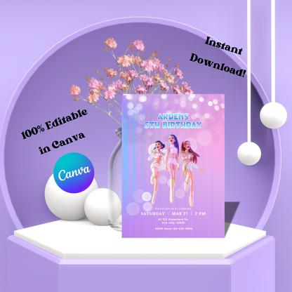 Kpop Demon Hunter Birthday Invitation, KPop Huntrx Birthday Party Invite, Digital Editable Template, Kpop Concert Birthday Printable