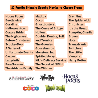 Halloween Dinner and a Movie Night Menus, 30+ Halloween Movie Night Ideas for Family Movie Night, Kid Friendly Editable Menus