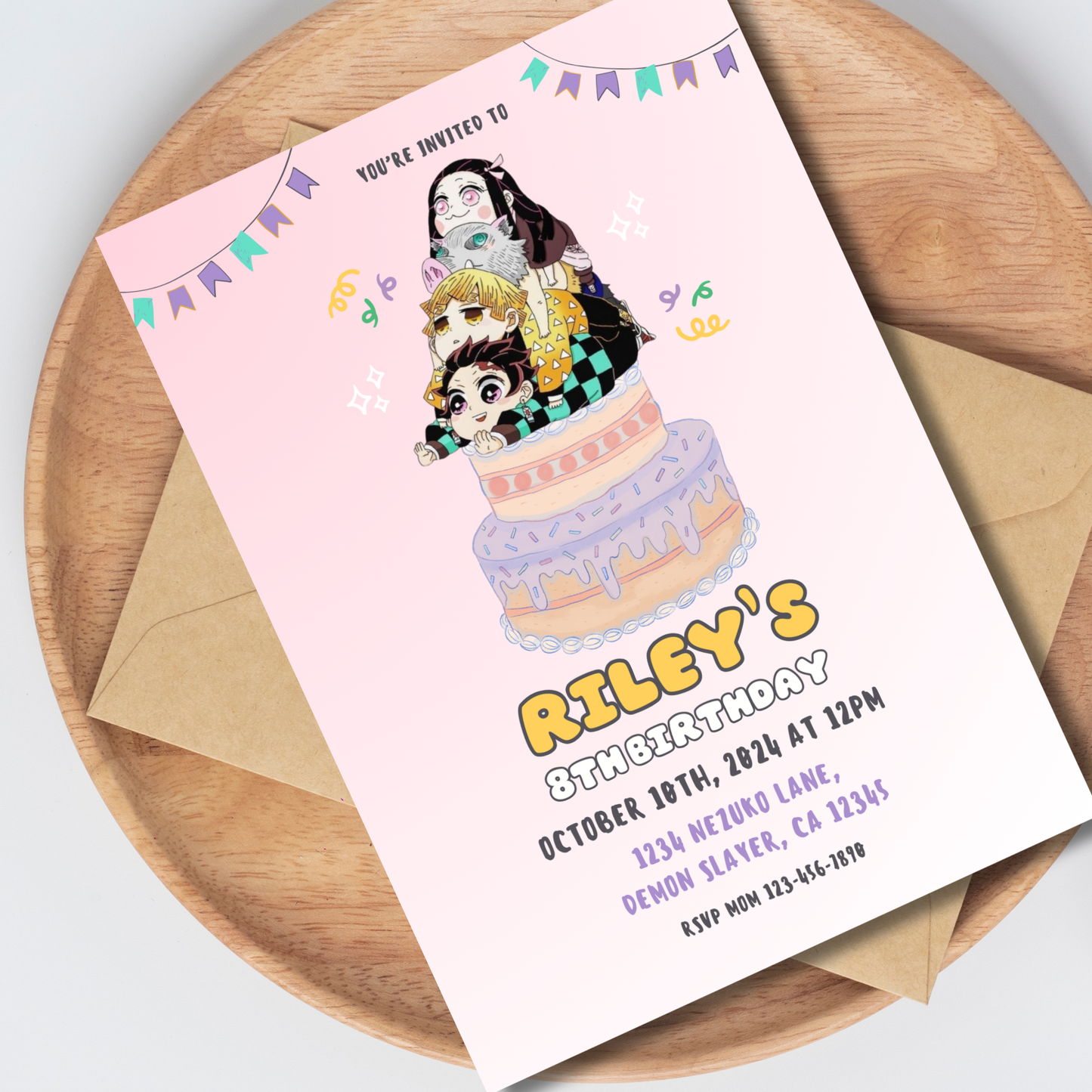 Chibi Demon Slayer: Editable 5x7 Birthday Invite (Digital Download)