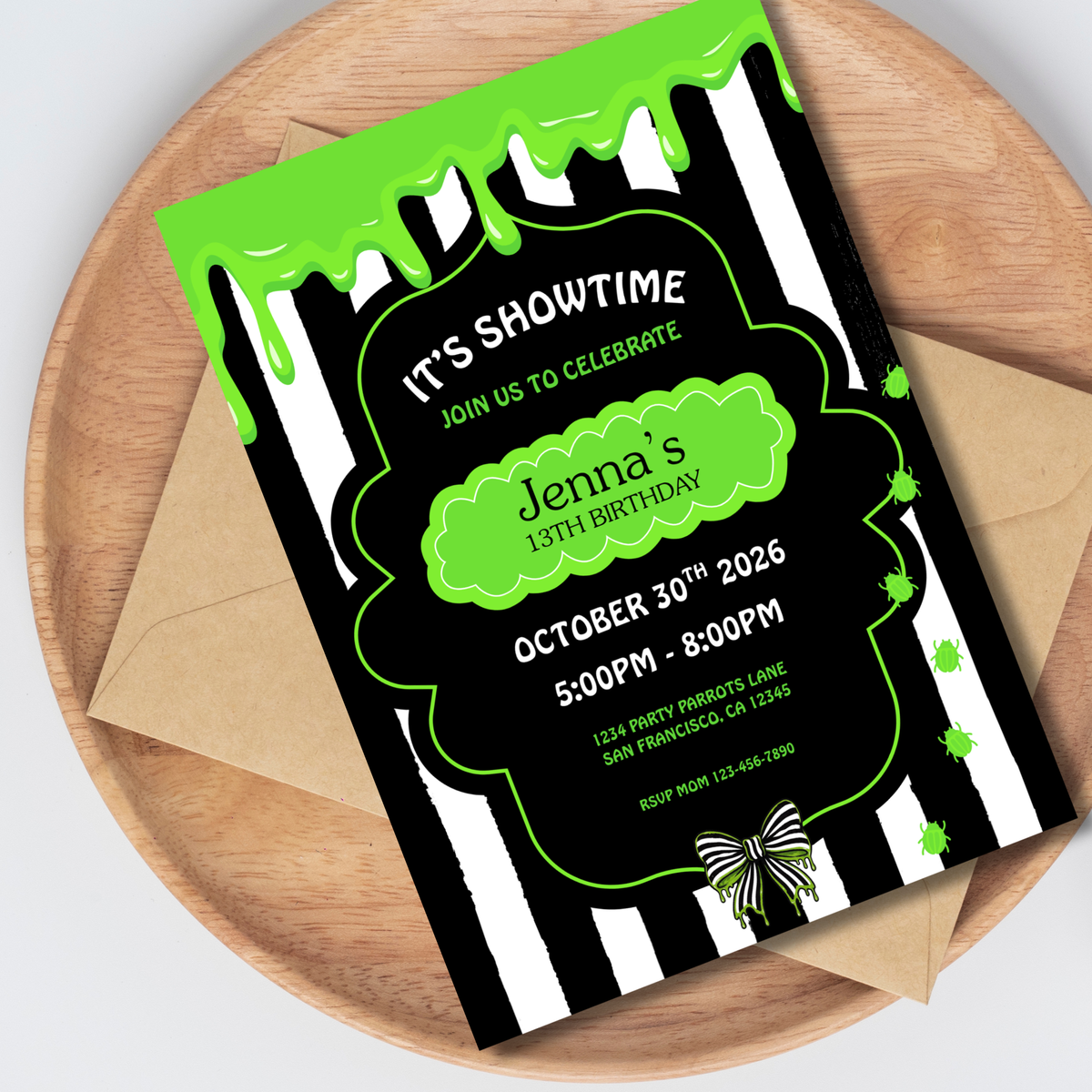 Beetle-Themed Halloween Birthday Invitation 🪲 | Spooky It’s Showtime Editable Party Invite