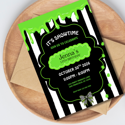 Beetle-Themed Halloween Birthday Invitation 🪲 | Spooky It’s Showtime Editable Party Invite