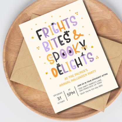 Frights, Bites & Spooky Delights Halloween Party Invitation 👻 Editable Digital Invite