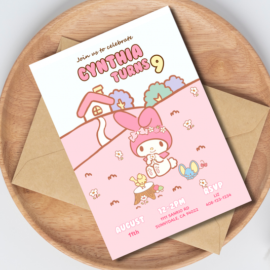 My Melody Birthday Invite Editable, Printable Hello Kitty Sanrio Invitation 5x7 Instant Download
