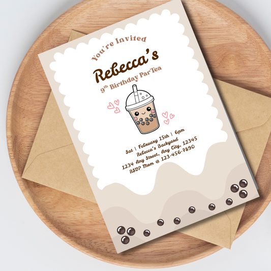 Boba Birthday Par-Tea Editable 5x7 Birthday Invite (Digital Download)