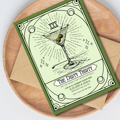 Dirty Thirty Tarot Invitation: 30th Birthday Party, Art Deco Mystical Themed Invite (Digital Download)